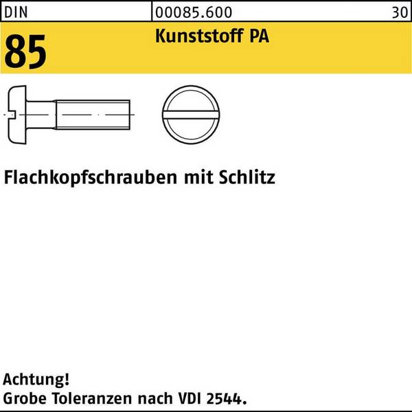 Flachkopfschraube DIN 85/ISO 1580 Schlitz M4x 12 Polyamid 200 Stück