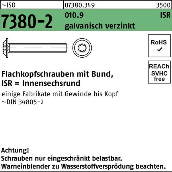 Flachkopfschraube ISO 7380-2 Bund/ISR M5x16-T25 10.9 galv.verz. 500St.