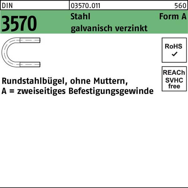 Rundstahlbügel DIN 3570 o.Mutter A 52/NW 40 Stahl galv.verz. 100Stück