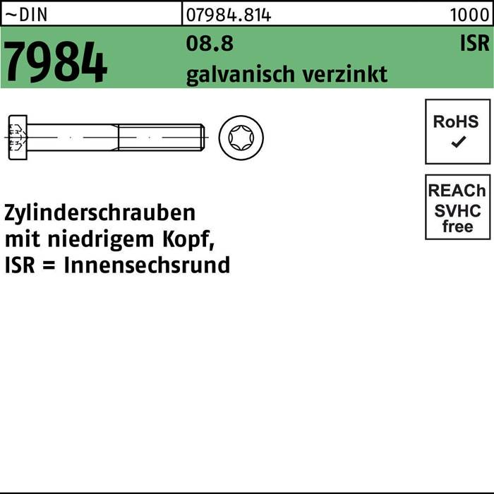 Zylinderschraube DIN 7984 ISR M8x12-T40 8.8 galv.verz. 200St.-0