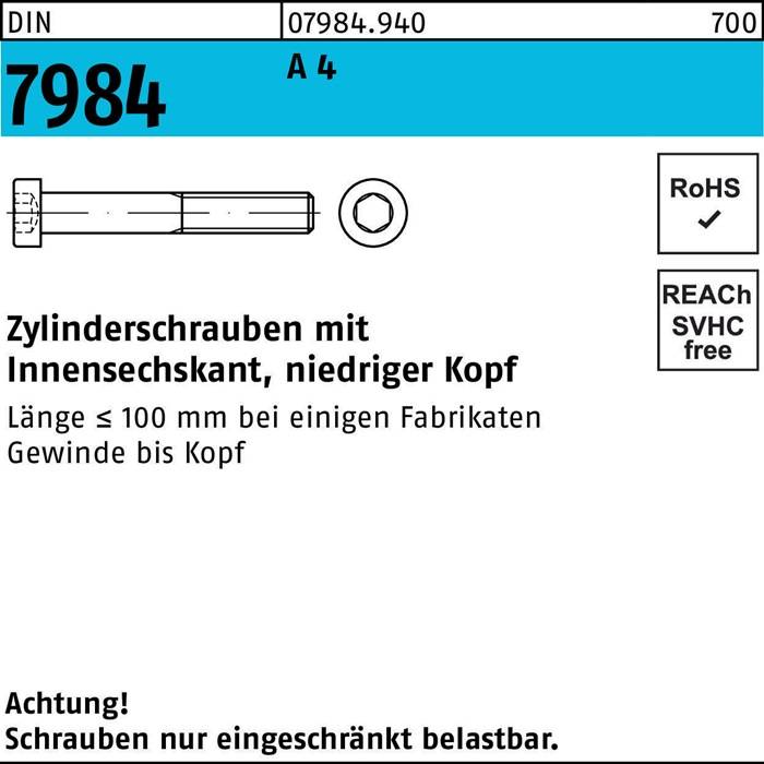 Zylinderschraube DIN 7984 Innen-6kt M6x 12 A 4 100 Stück-0