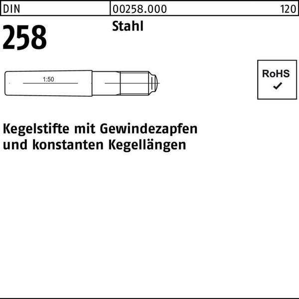 Kegelstift DIN 258 Gewindezapfen 20x 190 Stahl 1 Stück