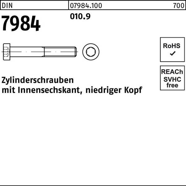 Zylinderschraube DIN 7984 Innen-6kt M6x 10 010.9 500 Stück