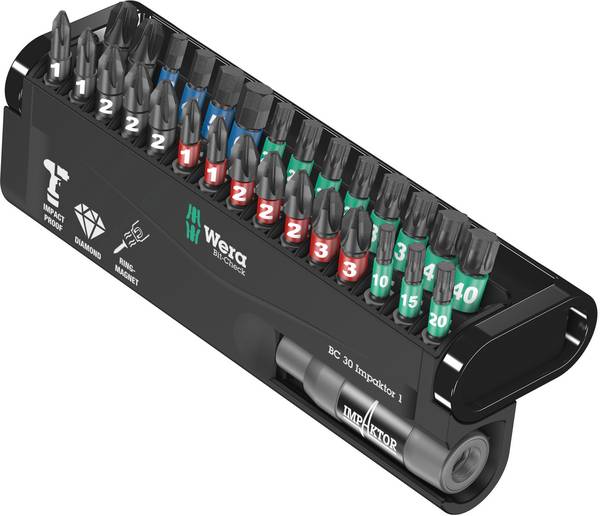 Wera BC Impaktor/30 Bit-Check 05057690001 Bit-Set 30teilig Kreuzschlitz Phillips, Kreuzschlitz Pozidriv, Innen-TORX, Innen-Sechskant Impaktor-Technologie