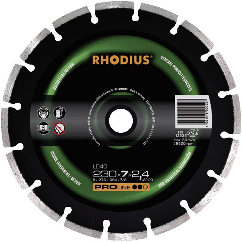 RHODIUS Diamant-Trennscheibe, segmentiert Rhodius 394138 Durchmesser 230 mm Innen-Ø 22.23 mm 1 St.