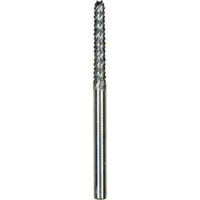 Ein zylindrisches Metallwerkzeug mit geriffelter Spitze, vermutlich ein Fräser, aufrecht stehend vor weißem Hintergrund.