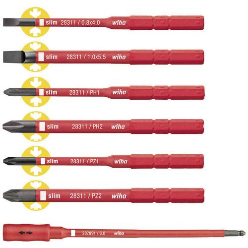 Wiha VDE Schlitz, Kreuzschlitz Phillips, Kreuzschlitz Pozidriv Schraubendreher-Set 4 mm, 5.5 mm PH 1, PH 2, PZ 1, PZ 2 6...