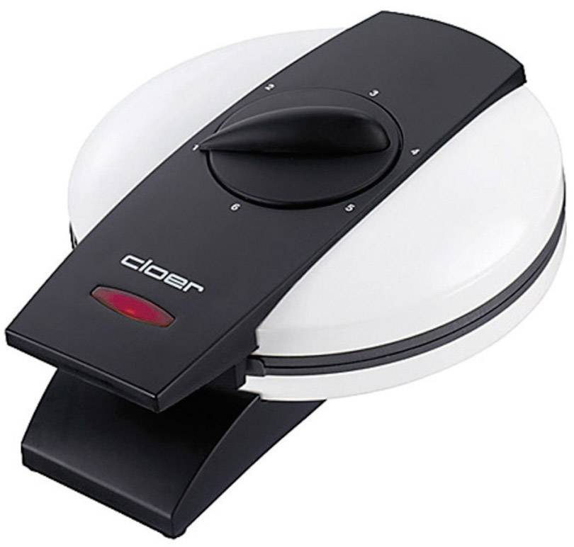 Ein elektrisches Waffeleisen in Schwarz und Weiß mit Temperaturregler und Kontrollleuchte, ideal zum Backen von Waffeln.