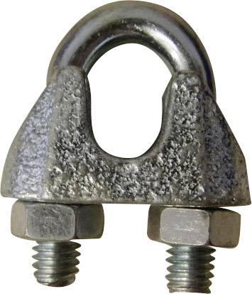 Ein Metallseilklemme mit zwei Schrauben zum Sichern von Drahtseilen. Hauptsächlich in Bau- und Industrieanwendungen verwendet.