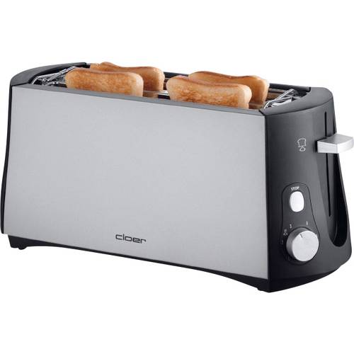 Thumbnail - Cloer Toaster 3710 Doppel-Langschlitztoaster mit eingebautem Brötchenaufsatz Schwarz, Silber