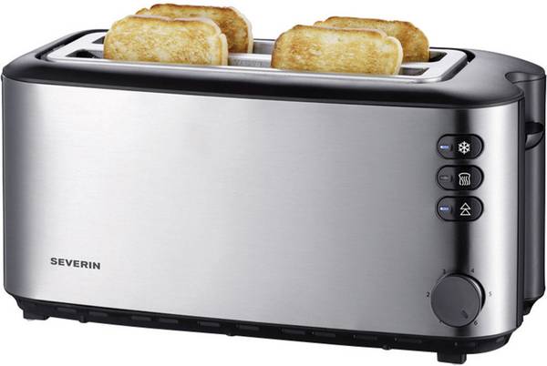 Severin AT 2509 Doppel-Langschlitztoaster mit eingebautem Brötchenaufsatz Edelstahl (gebürstet), Schwarz