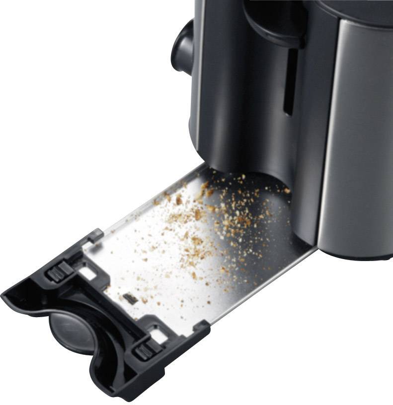 Kaffeemaschine mit herausziehbarem Auffangschale zeigt Krümelreste, hervorgehoben, um die einfache Reinigung der Maschine zu veranschaulichen.