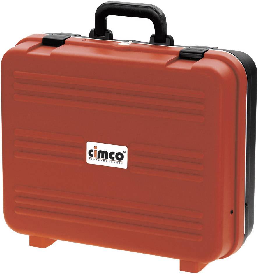 Ein roter Werkzeugkoffer mit schwarzem Griff und einem Logo. Der Koffer ist robust und bietet Schutz für Werkzeuge oder Ausrüstung.