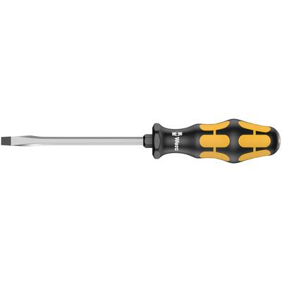 Flacher Schraubendreher mit ergonomischem, schwarz-gelbem Griff, geeignet für Arbeiten im Haushalt oder in der Werkstatt.