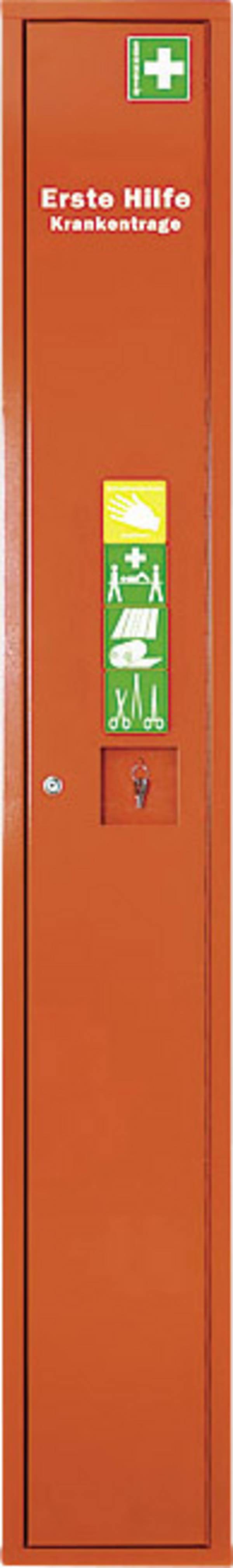 Stehschrank Erste-Hilfe-Trage leer orange