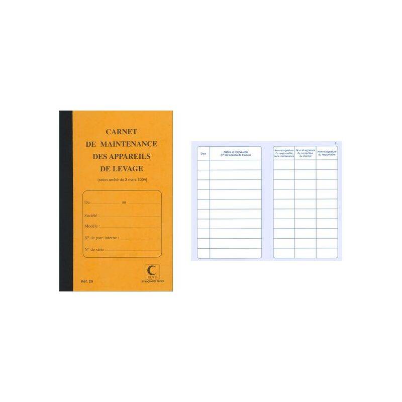 ELVE Carnet de maintenance "Appareil de levage", 32 pages-0