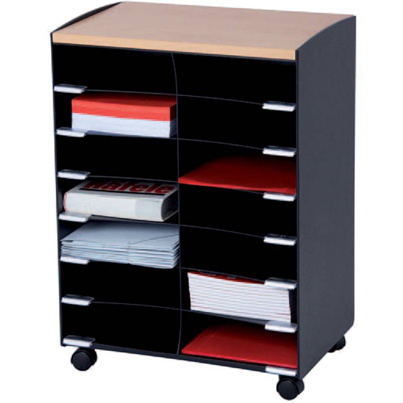 PAPERFLOW Rollwagen, 14 Fächer, schwarz / buche-0