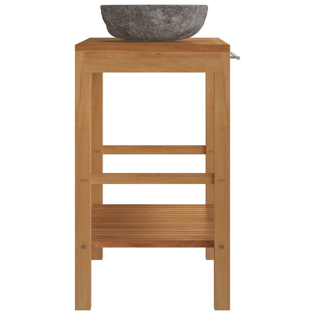 Waschtischunterschrank Teak Massiv mit Flussstein Waschbecken-3