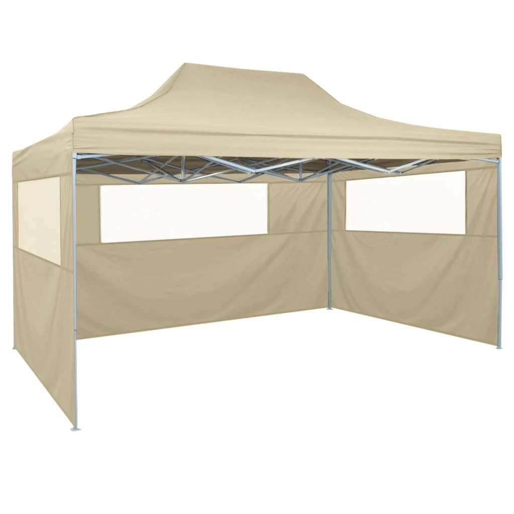 vidaXL Faltzelt mit 3 Seitenteilen 3x4,5 m Creme-6