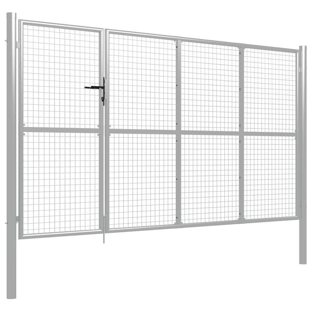 Gartentor Stahl 350 x 175 cm Silbern-3