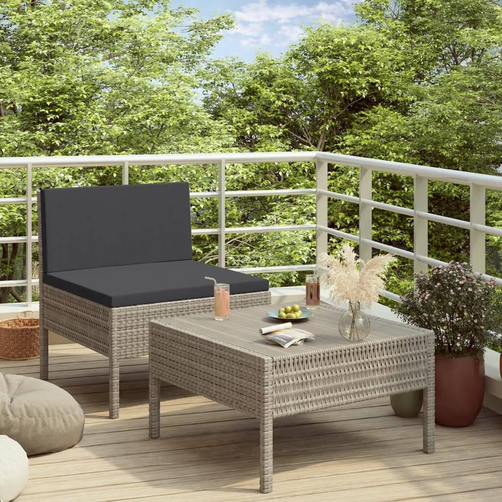 2-tlg. Garten-Lounge-Set mit Auflagen Poly Rattan Grau-0
