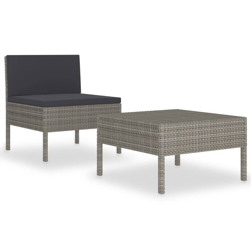 2-tlg. Garten-Lounge-Set mit Auflagen Poly Rattan Grau-1