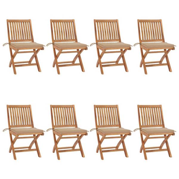 Klappbare Gartenstühle mit Kissen 8 Stk. Massivholz Teak