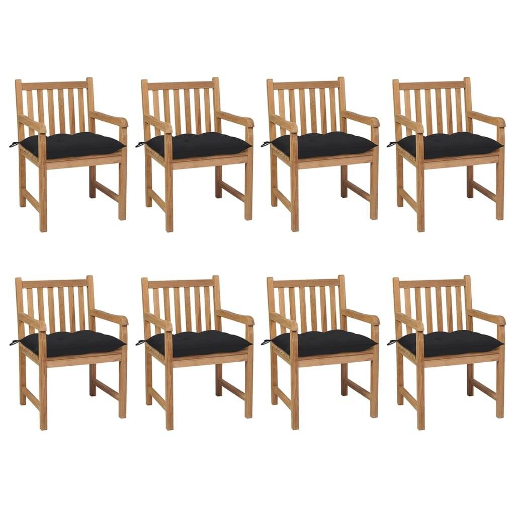 Gartenstühle 8 Stk. mit Schwarzen Kissen Massivholz Teak-0