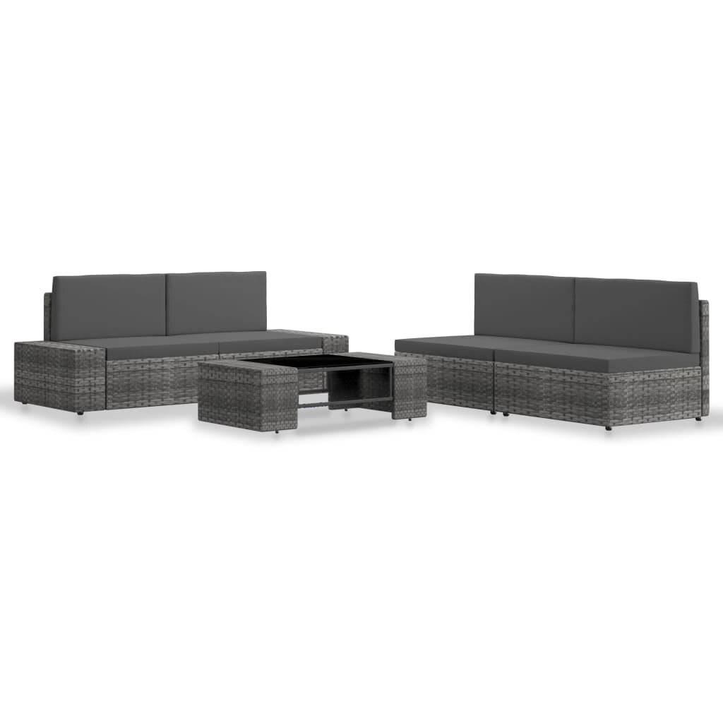 5-tlg. Garten-Lounge-Set Poly Rattan Grau