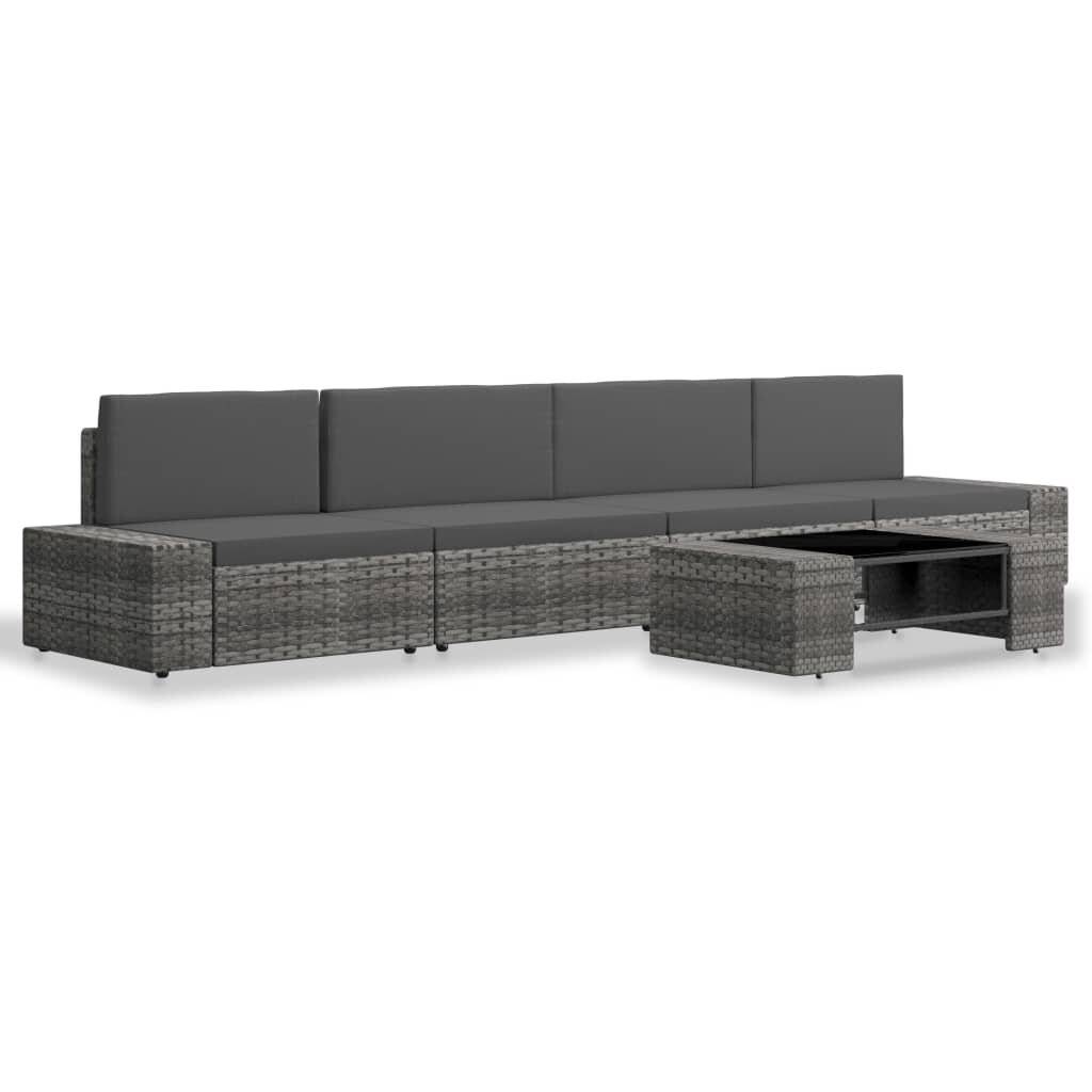 5-tlg. Garten-Lounge-Set Poly Rattan Grau-1
