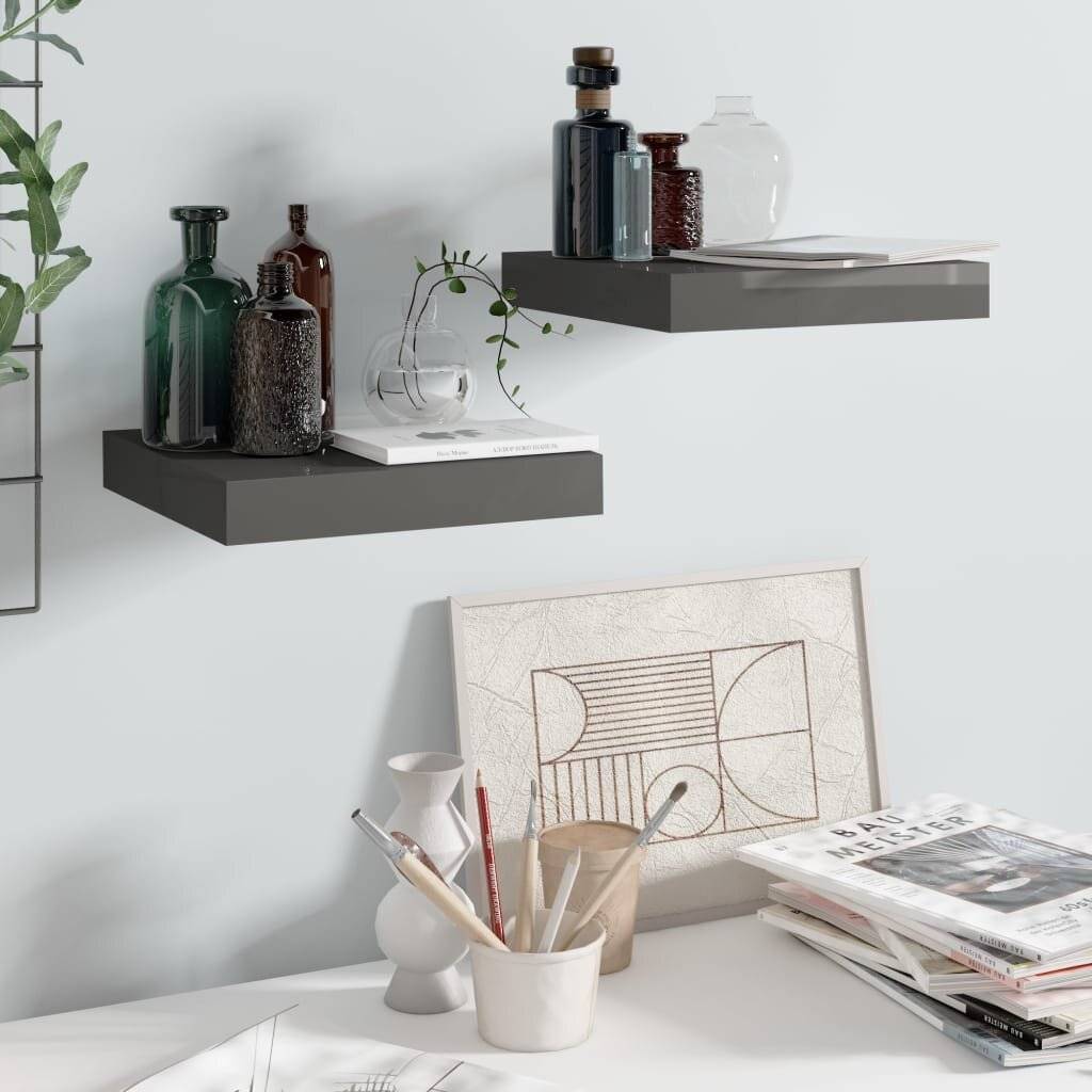 Schwebende Wandregale 2 Stk. Hochglanz-Grau 23x23,5x3,8cm MDF-0