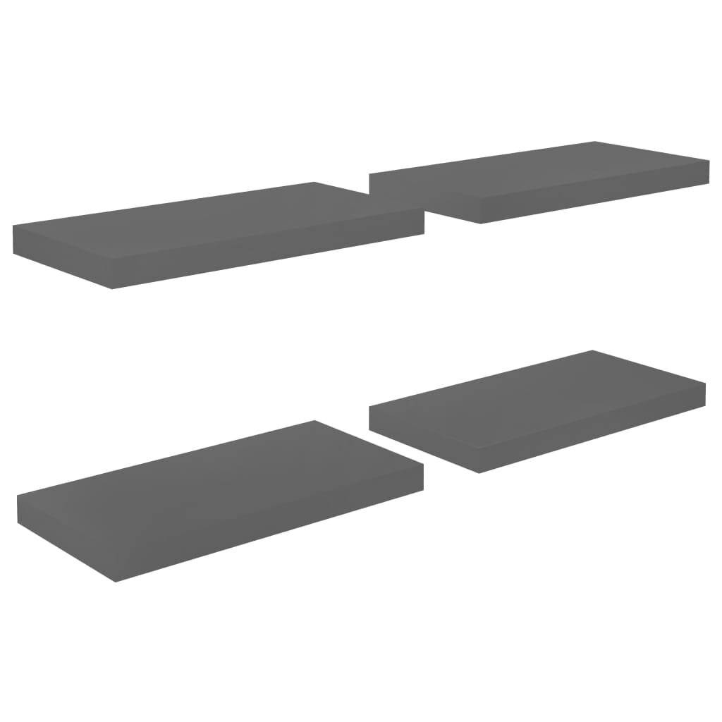 Schwebende Wandregale 4 Stk. Hochglanz-Grau 50x23x3,8cm MDF-1