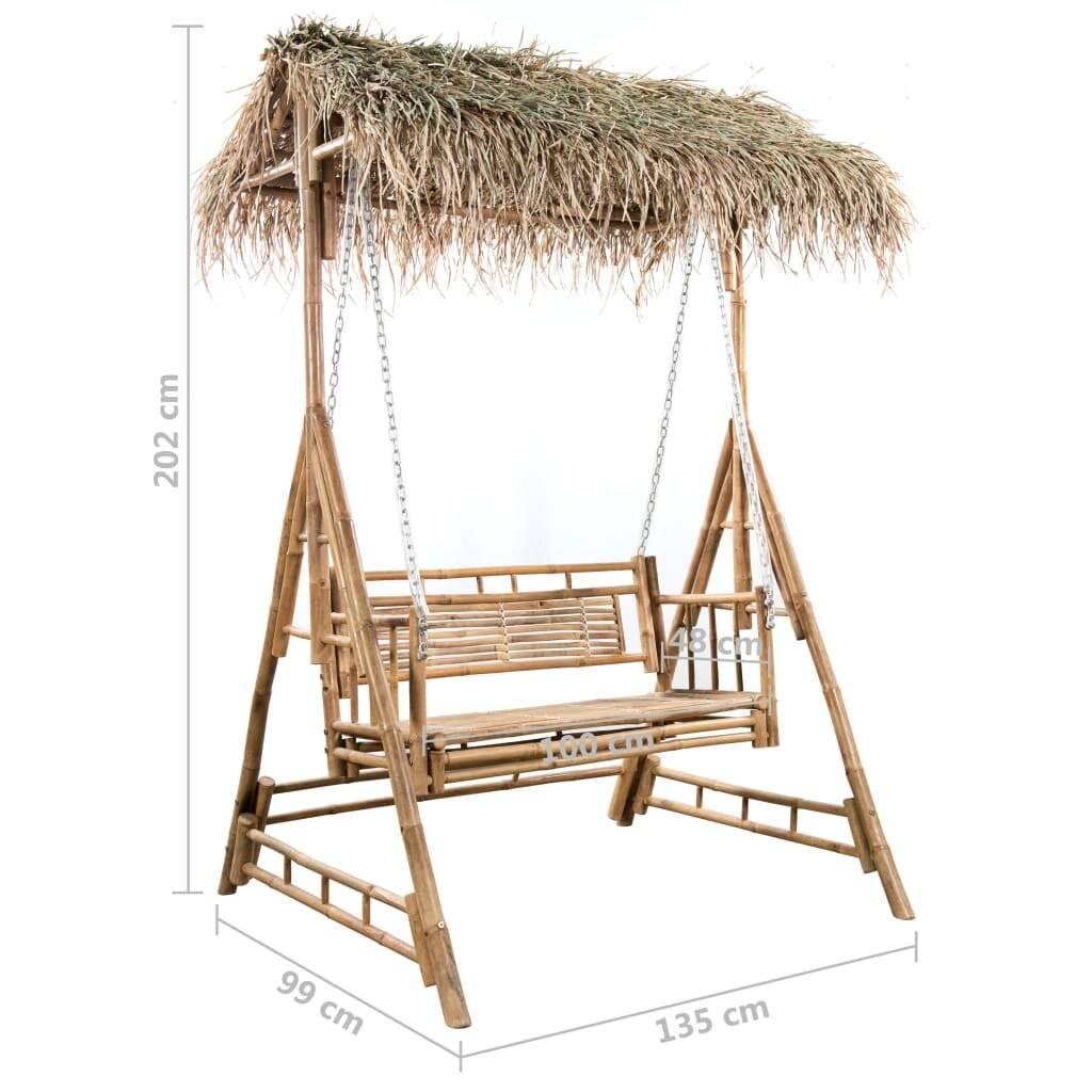 Symbolbild für Hollywoodschaukel mit Palmblättern und Kissen 202 cm Bambus