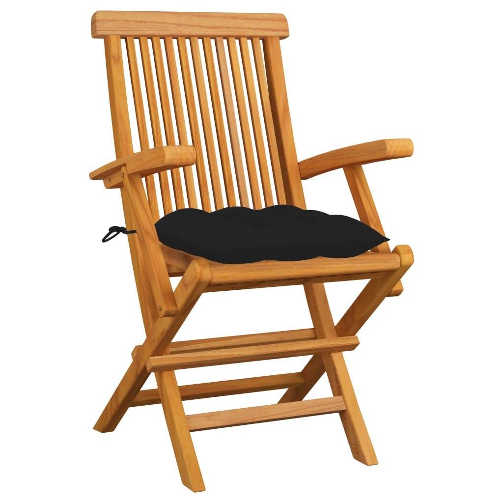 Gartenstühle mit Schwarzen Kissen 3 Stk. Massivholz Teak-1