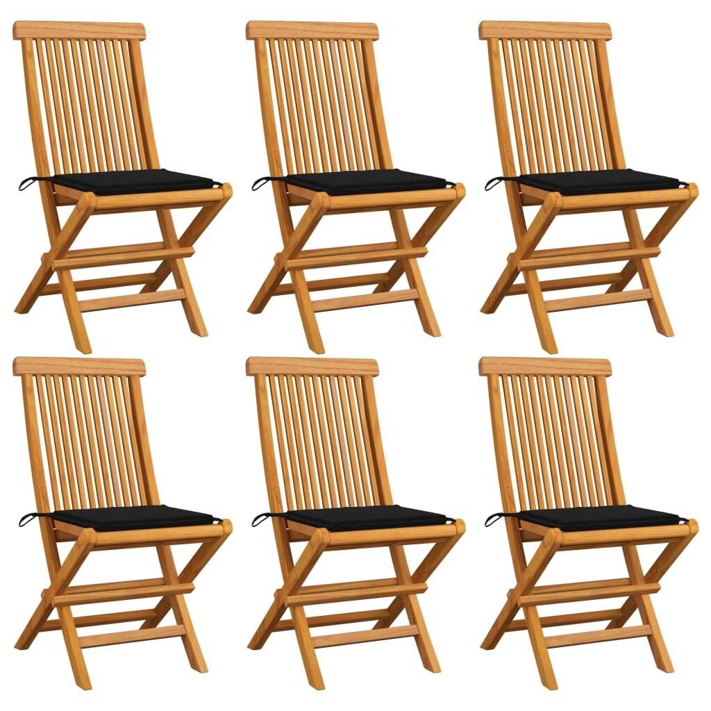 Gartenstühle mit Schwarzen Kissen 6 Stk. Massivholz Teak-0