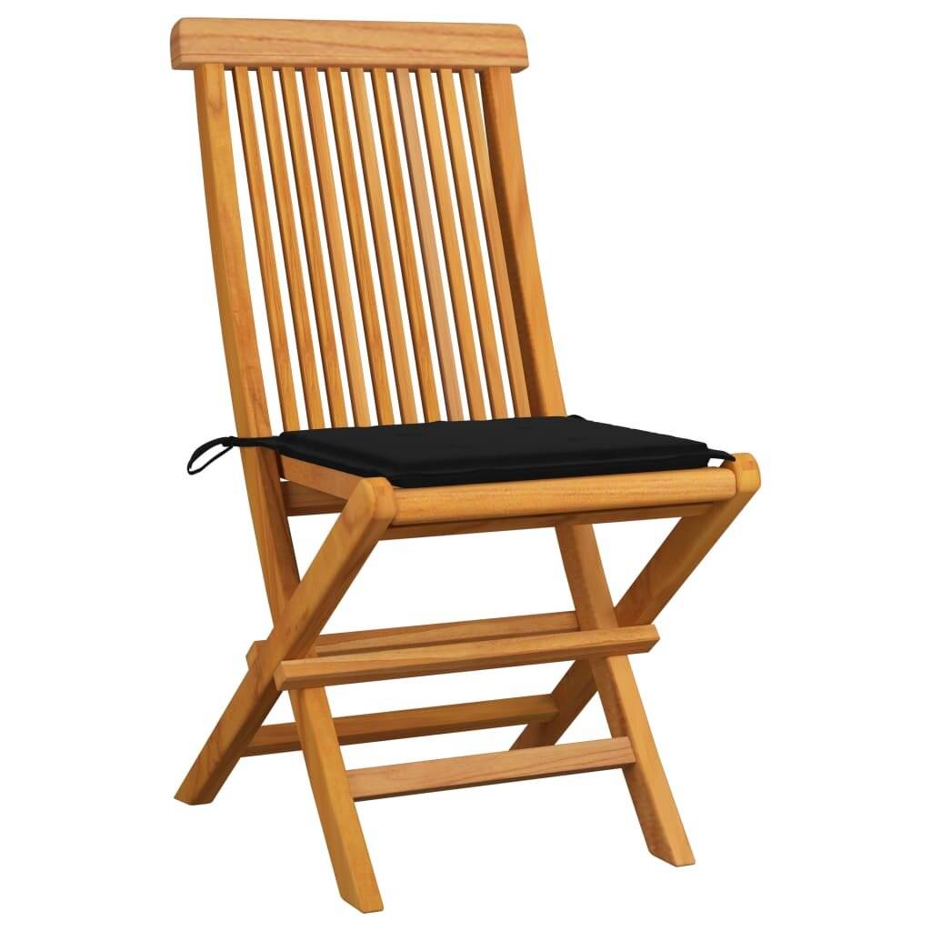 Gartenstühle mit Schwarzen Kissen 6 Stk. Massivholz Teak-1