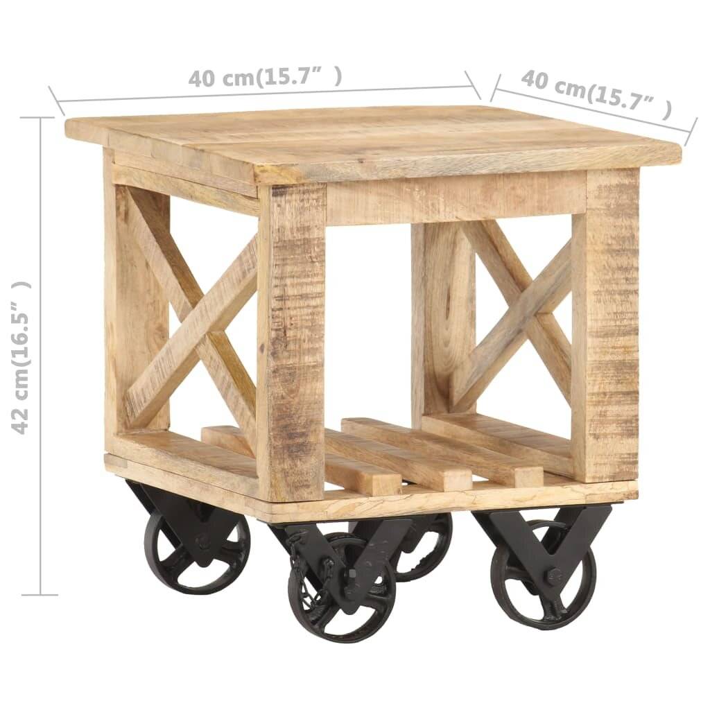 Beistelltisch mit Rädern 40x40x42 cm Raues Mangoholz-5