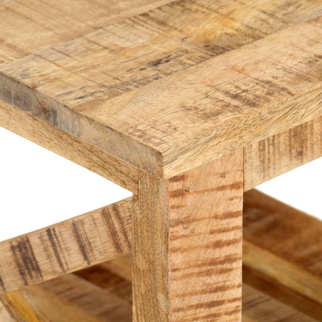 Beistelltisch mit Rädern 40x40x42 cm Raues Mangoholz-4
