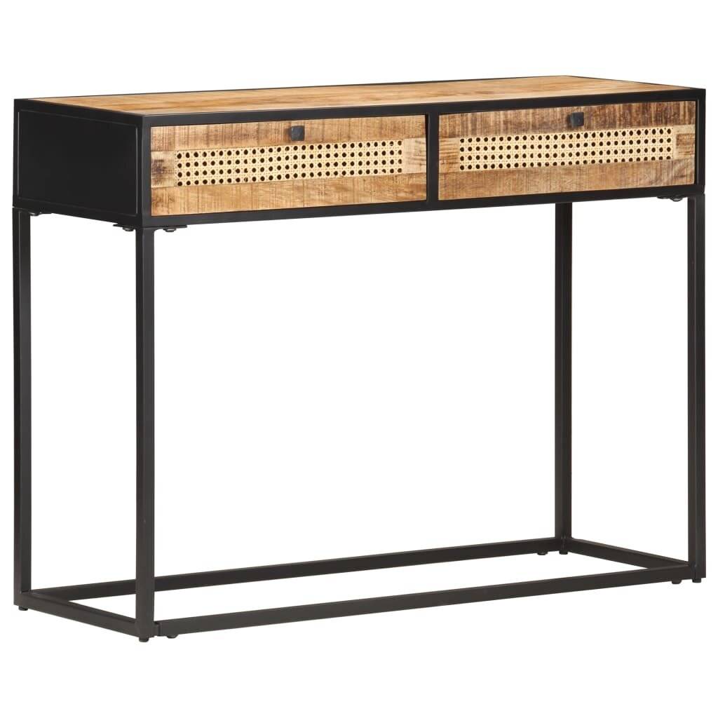 Symbolbild für vidaXL Konsolentisch 100x35x75 cm Raues Mangoholz und Rohrgeflecht