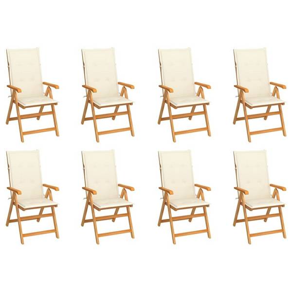 Garten-Liegestühle mit Kissen 8 Stk. Massivholz Teak