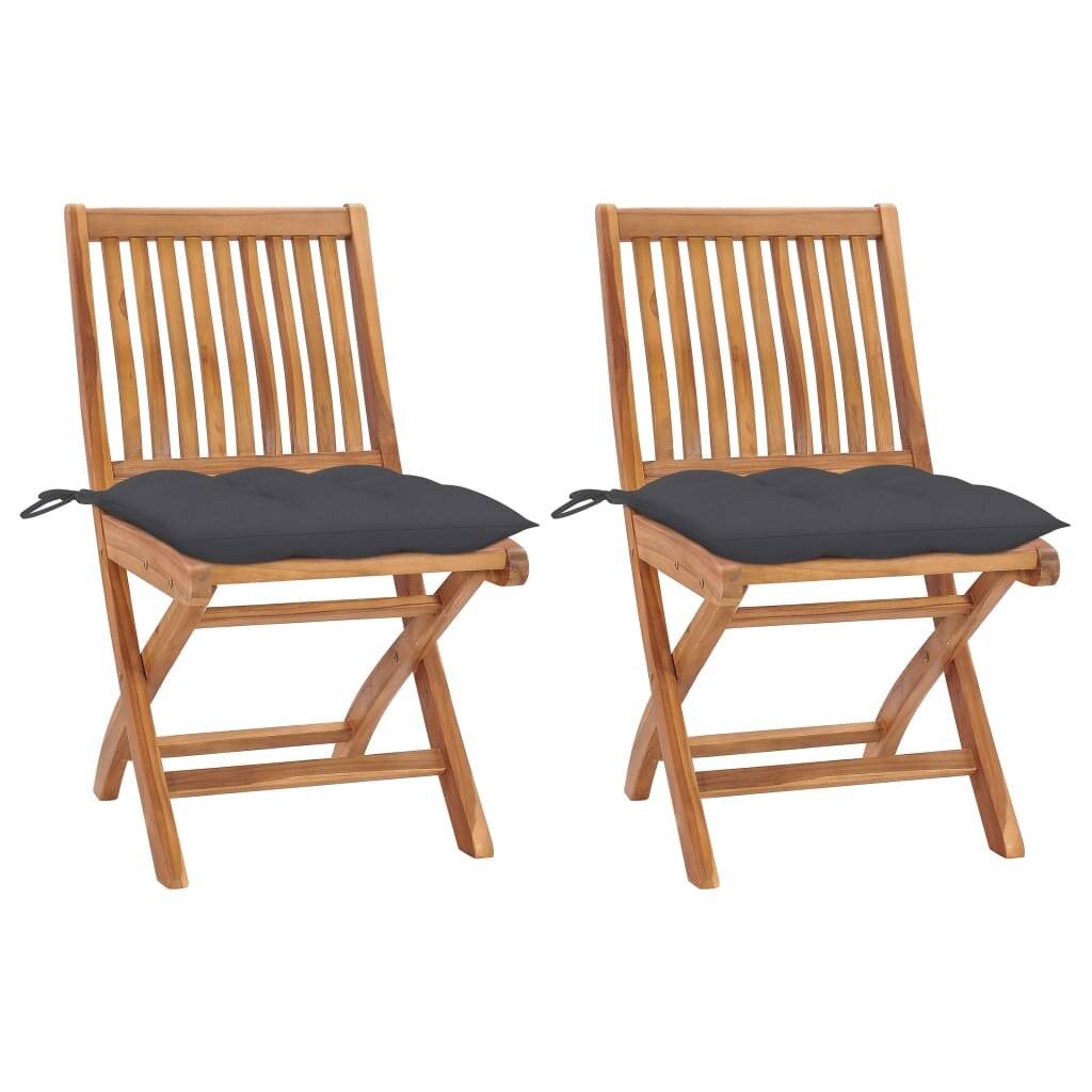Gartenstühle 2 Stk. mit Anthrazit Kissen Massivholz Teak-0