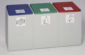 Kunststoff-Container, Volumen 60 l, 3-fach, lichtgrau, ohne Deckel, BxTxH 1060x405x570 mm