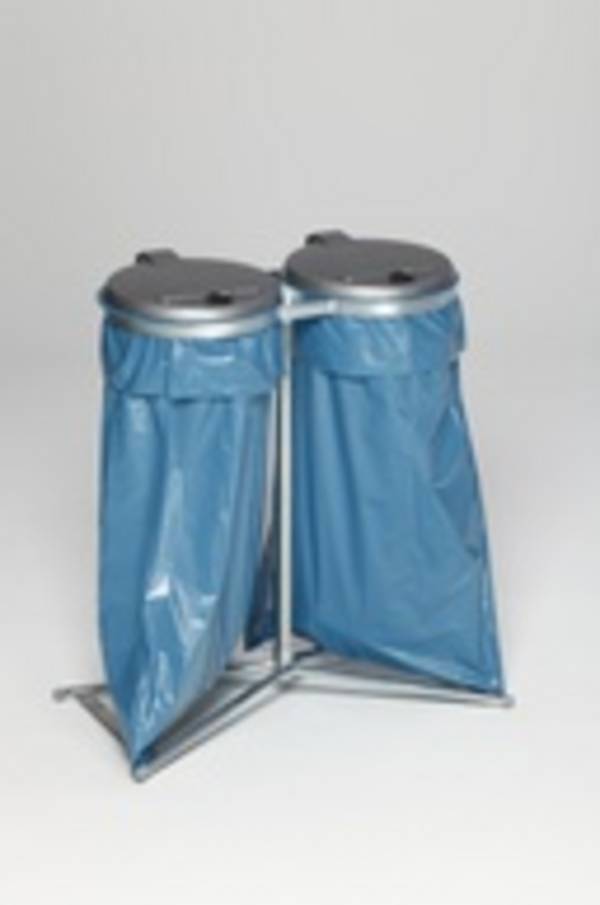 Müllsackständer - für zwei 120 l Säcke - 980 x 850 x 480 mm (HxBxT) - verzinkt - Deckel Kunststoff, silber