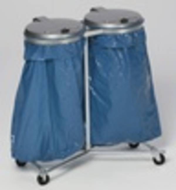 Müllsackständer mit 4 Rollen - für zwei 120 l Säcke - 1.020 x 860 x 500 mm (HxBxT) - verzinkt - Deckel Kunststoff, silbe