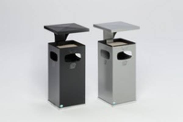 Kombiascher, Abfallbehälter-Aschenbecher für Außen (HxBxT)910x395x395 mm - Farbe silber