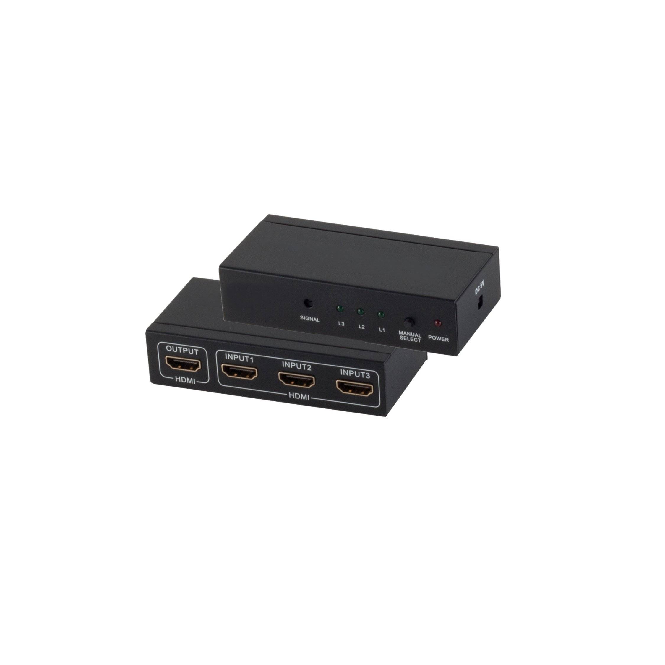 HDMI Switch, 3x IN 1x OUT, 4K2K, 3D, Metallgehäuse-0