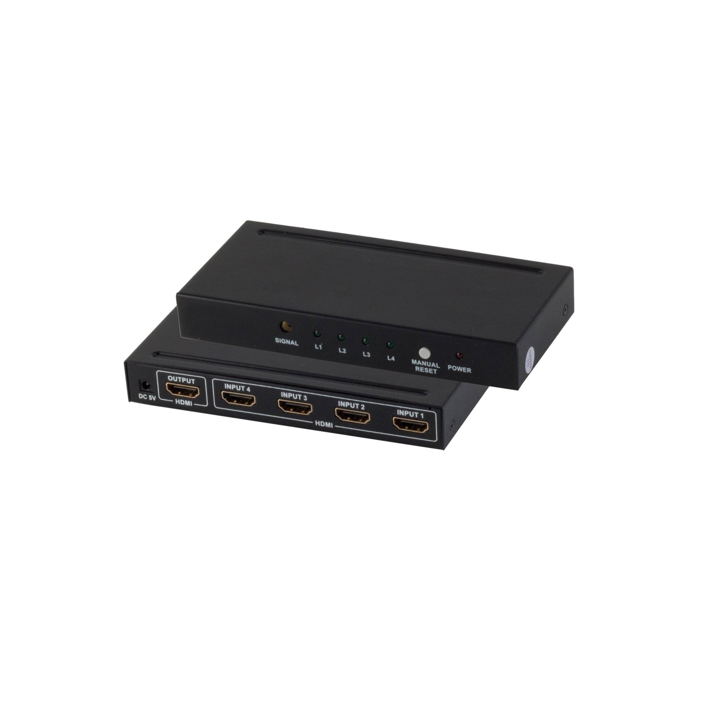 HDMI Switch, 4x IN 1x OUT, 4K2K, 3D, Metallgehäuse,-0