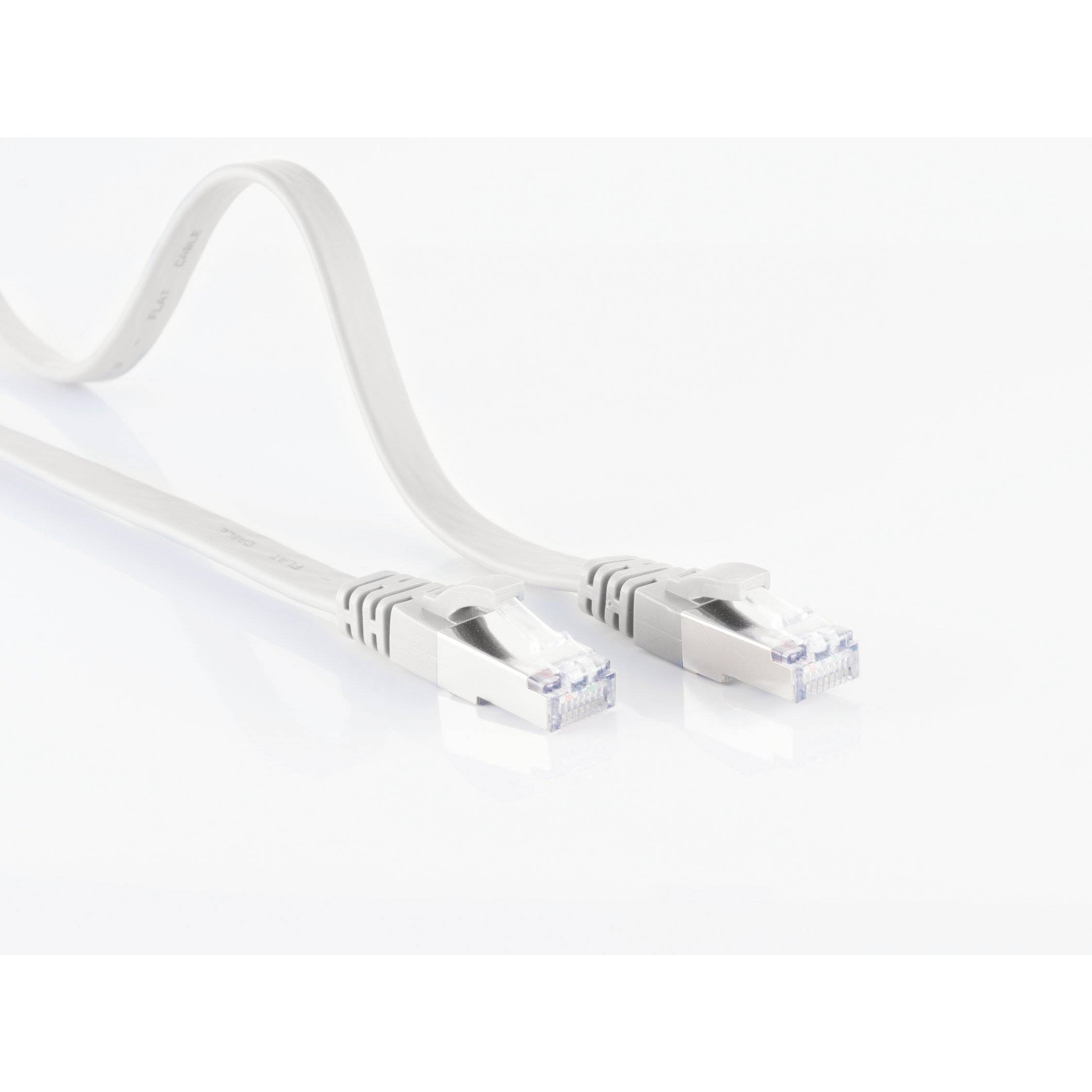 RJ45 Flachkabel m. CAT 7 Rohkabel slim weiß 0,5m-1