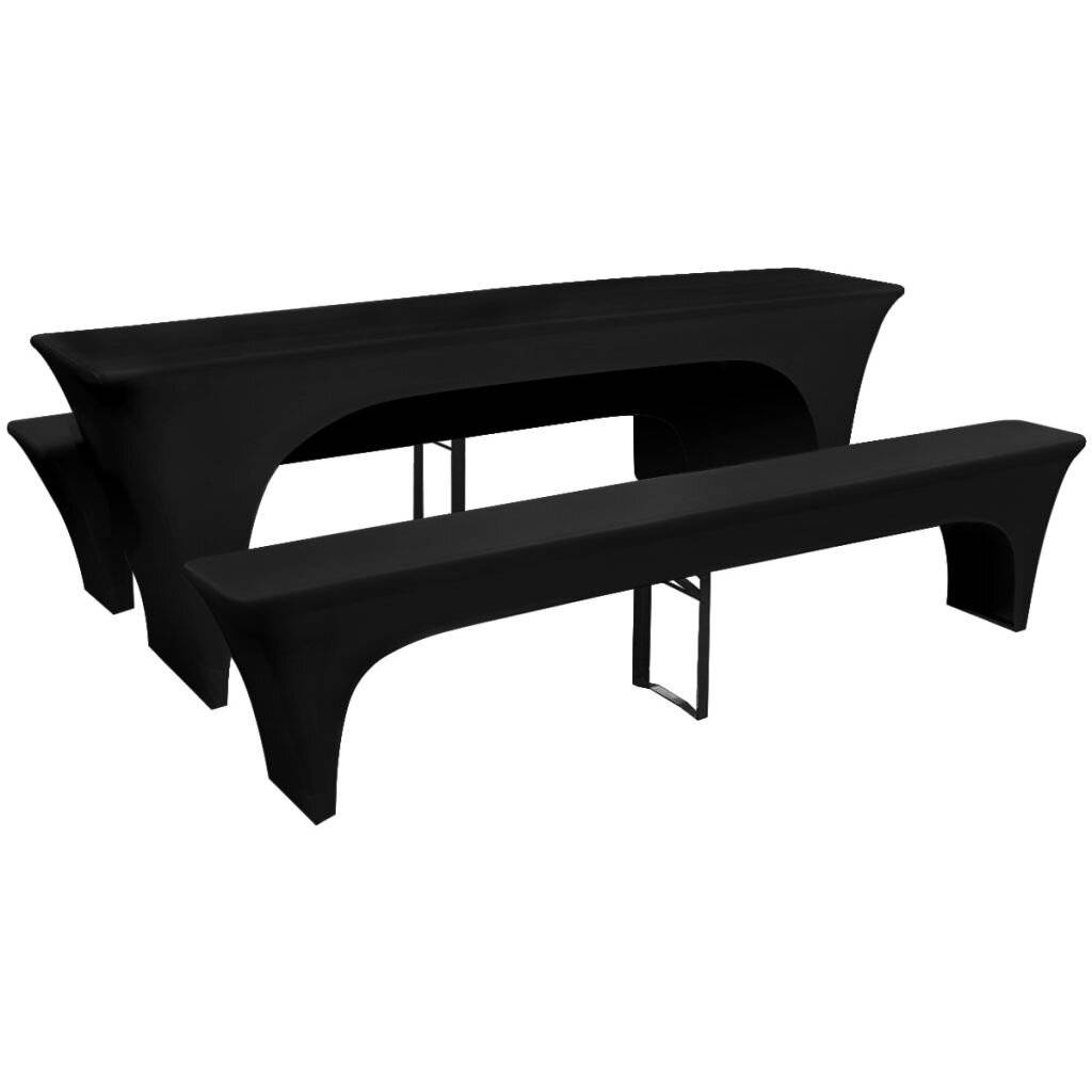 3 Schonbezüge für Biertisch und Bänke Stretch Schwarz 220 x 70 x 80 cm-1