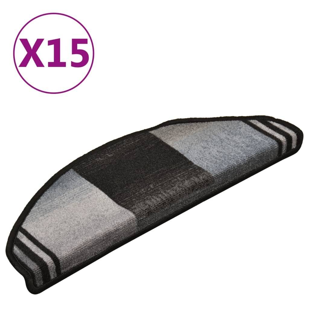 Treppenmatten Selbstklebend 15 Stk. Schwarz und Grau 65x21x4 cm-1